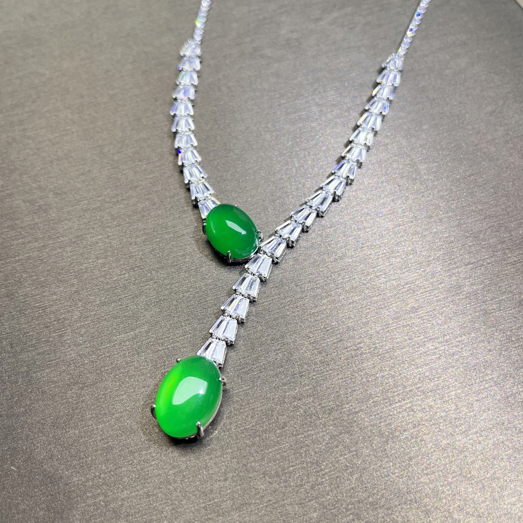 天然玉髓鸽子蛋流苏Y字锁骨链颈链豪镶满钻款