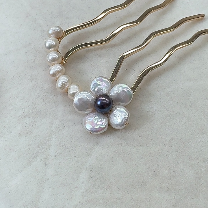 淡水珍珠发饰银S925镶嵌