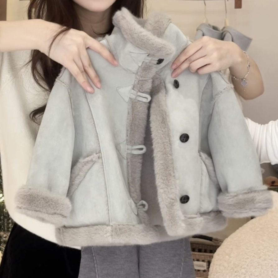 女童外套2025冬季新款儿童女孩韩版加绒加厚宝宝皮毛一体洋气上衣