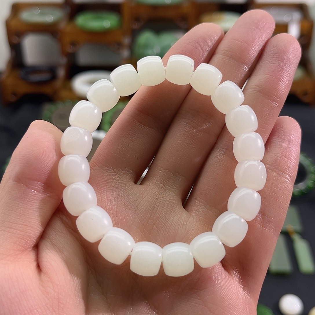和田玉未镶嵌颈饰白玉-山流水料-10mm老型直切-手串