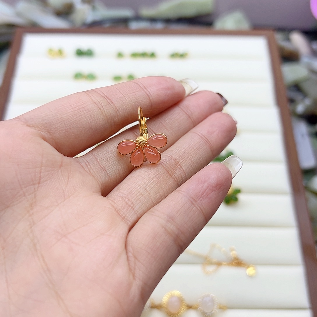 银S925镶嵌耳钉玛瑙/玉髓木**森