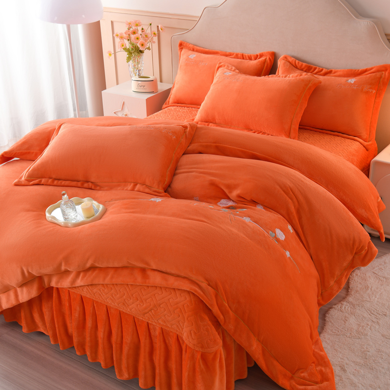 夹棉床盖款牛奶绒四件套 加绒加厚加密牛奶婴儿绒床盖四件套