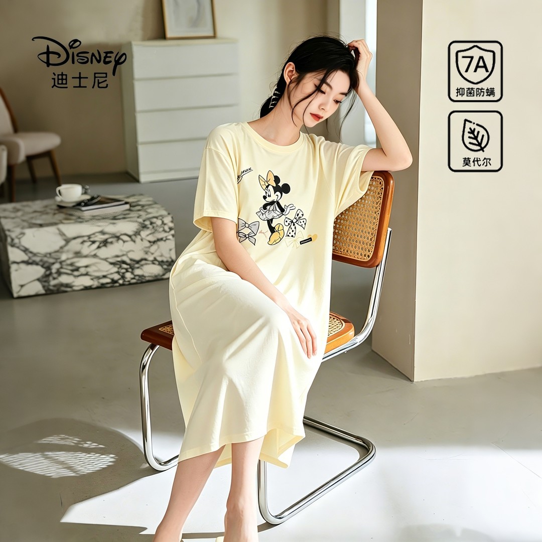 Disney迪士尼夏季带胸垫套头短袖睡裙卡通大码外穿舒适家居服2532