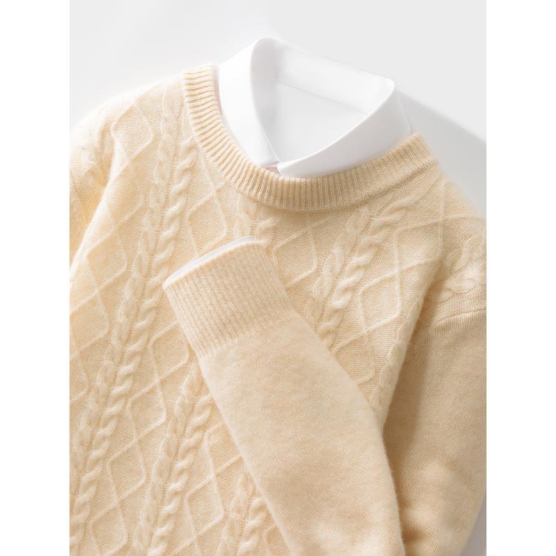 秋冬新款100%纯羊毛衫男双股加厚圆领毛衣休闲套头针织打底羊毛衫