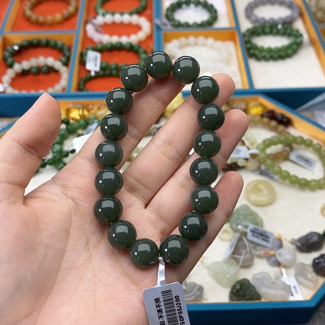 和田玉未镶嵌手链w5且末蓝12mm