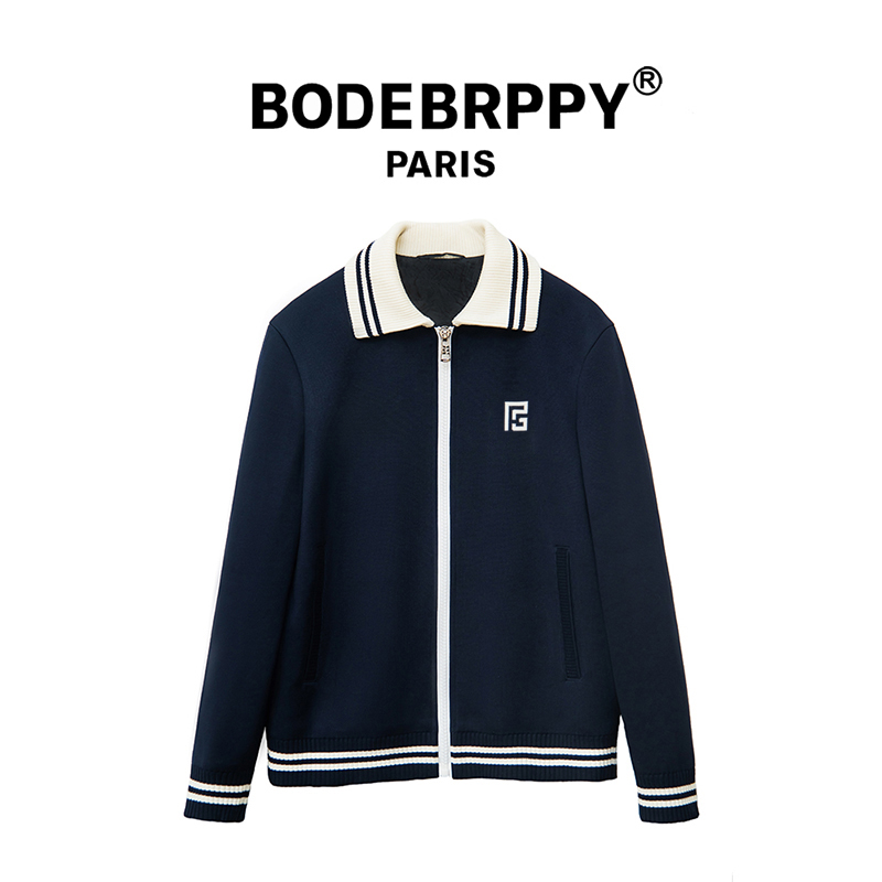 轻奢时尚百搭保暖大翻领经典针织棉夹克男士休闲欧货外套BD1959