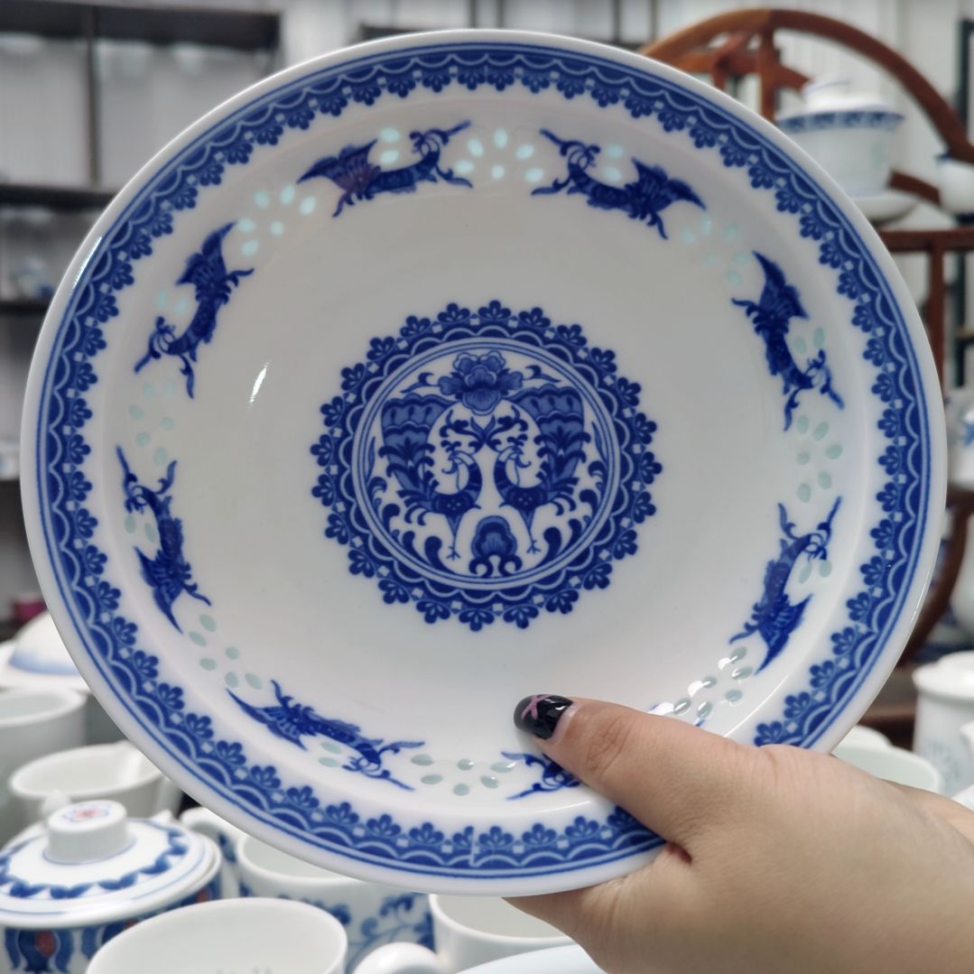 陶瓷孔雀8寸深盘两只装