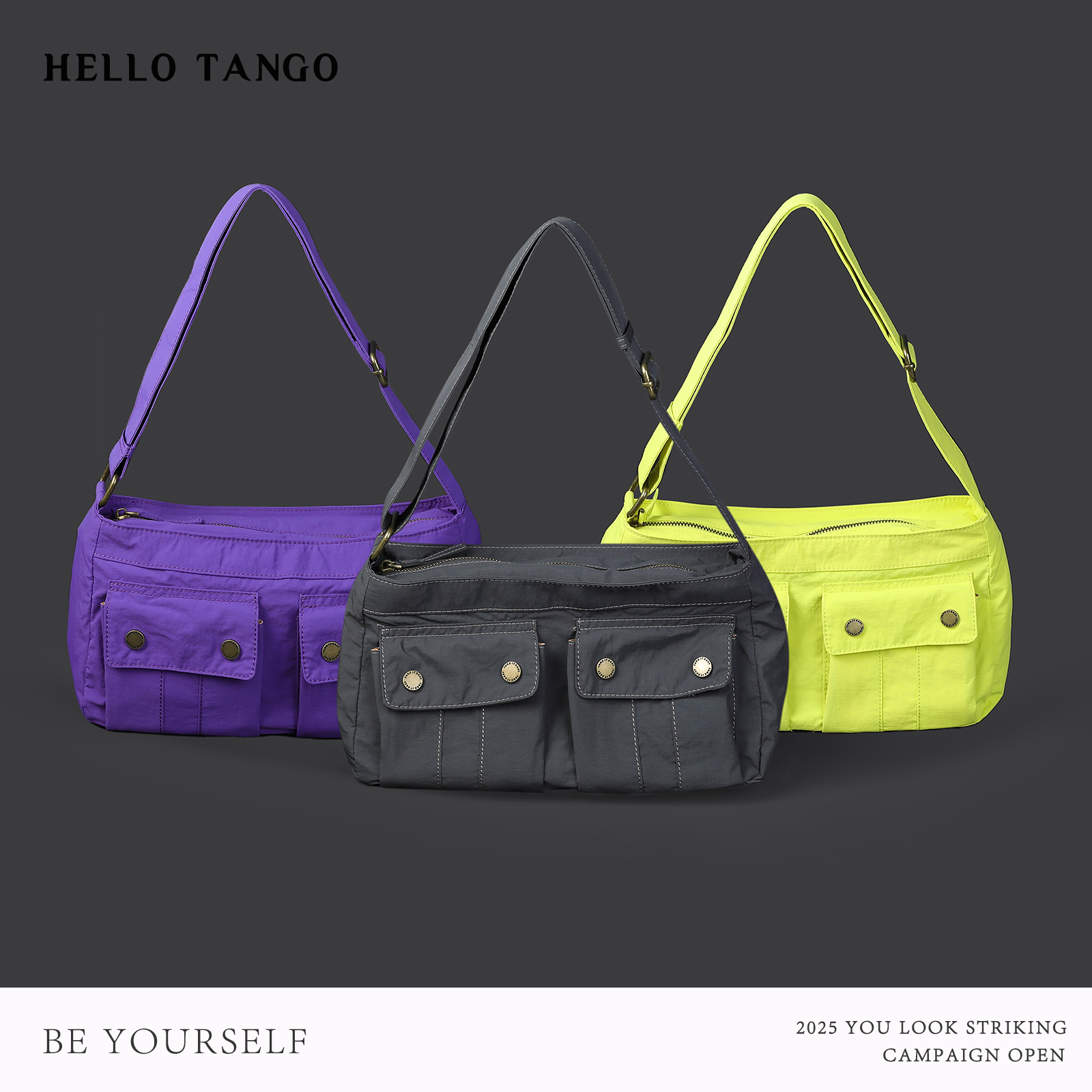 HELLOTANGO 韩系休闲百搭多口袋通勤斜挎包