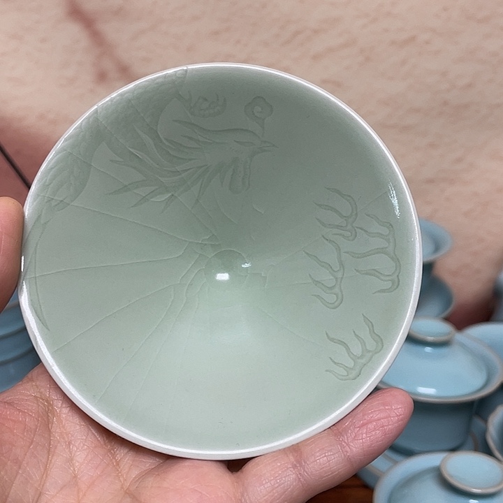 杯子豆绿超薄凤舞九天斗笠杯