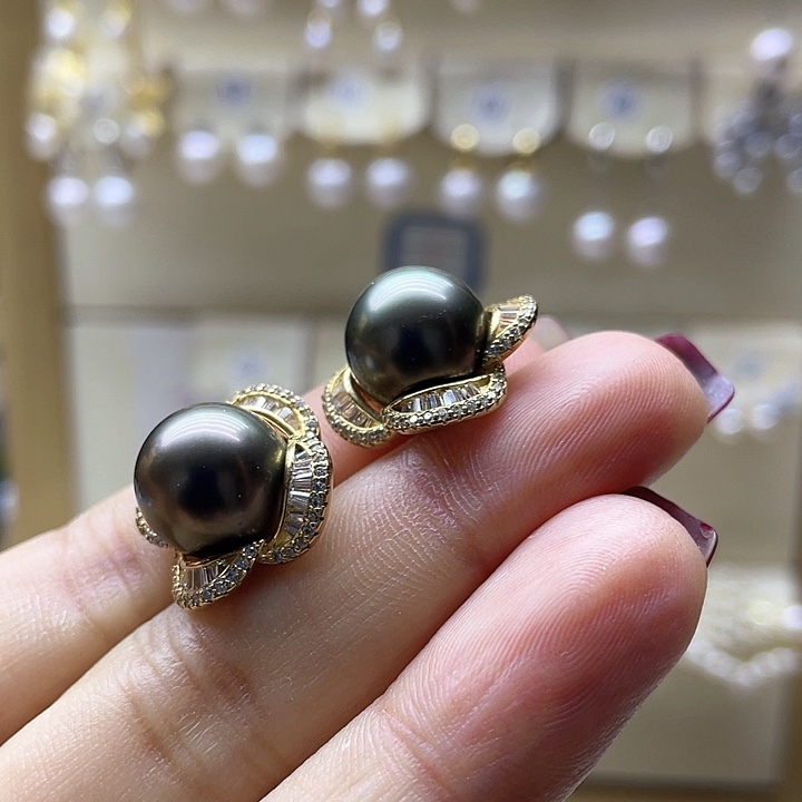 海水珍珠耳饰银S925镶嵌