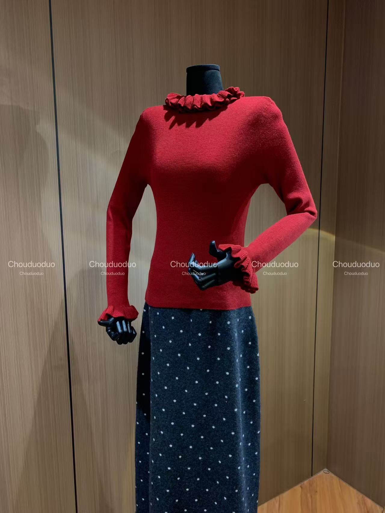 InaChou秋冬木耳花边含羊套头长袖针织打底内搭半高领打底衫ins