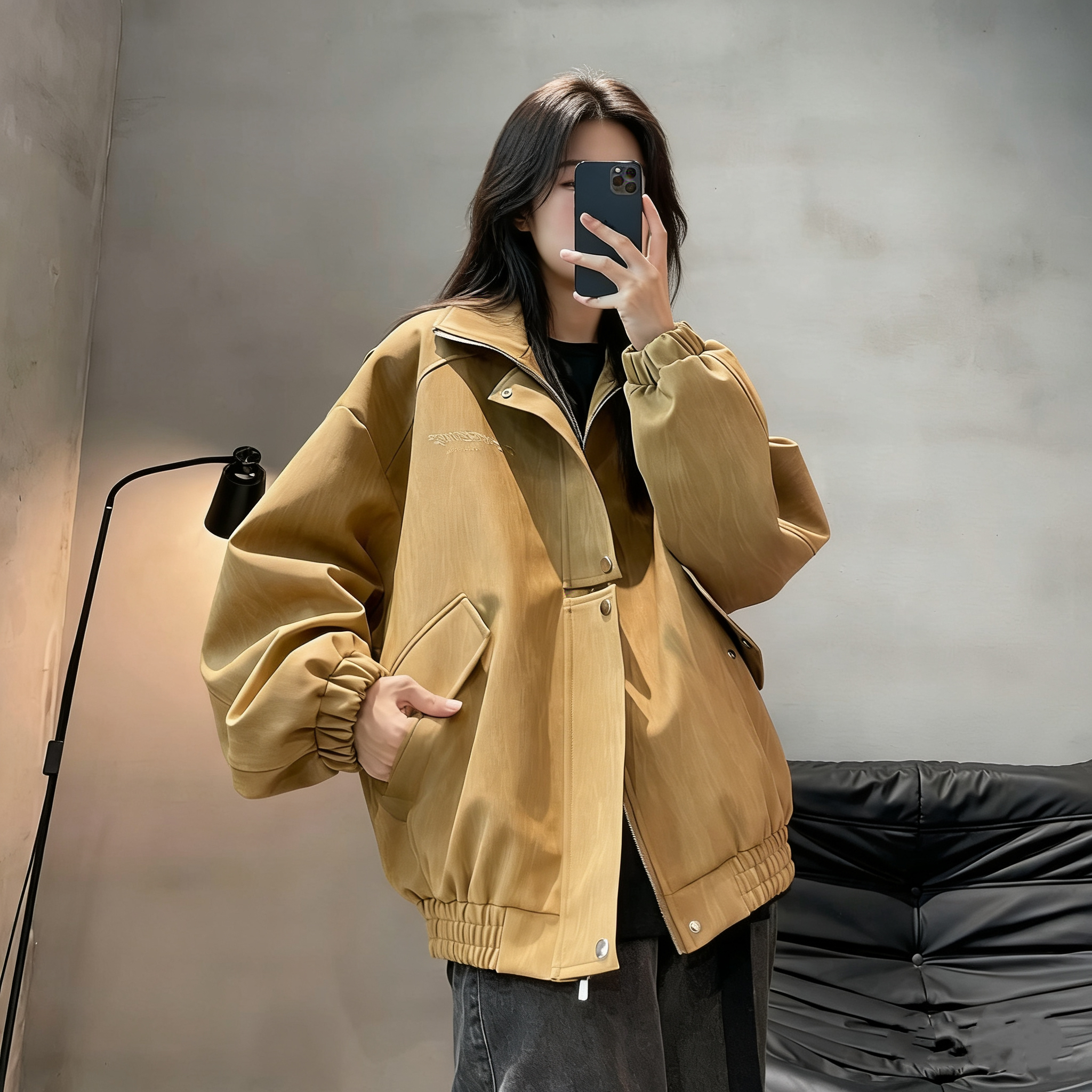 【PY2508~皮衣外套】美式复古简约百搭立体剪裁设计感立领皮衣外套