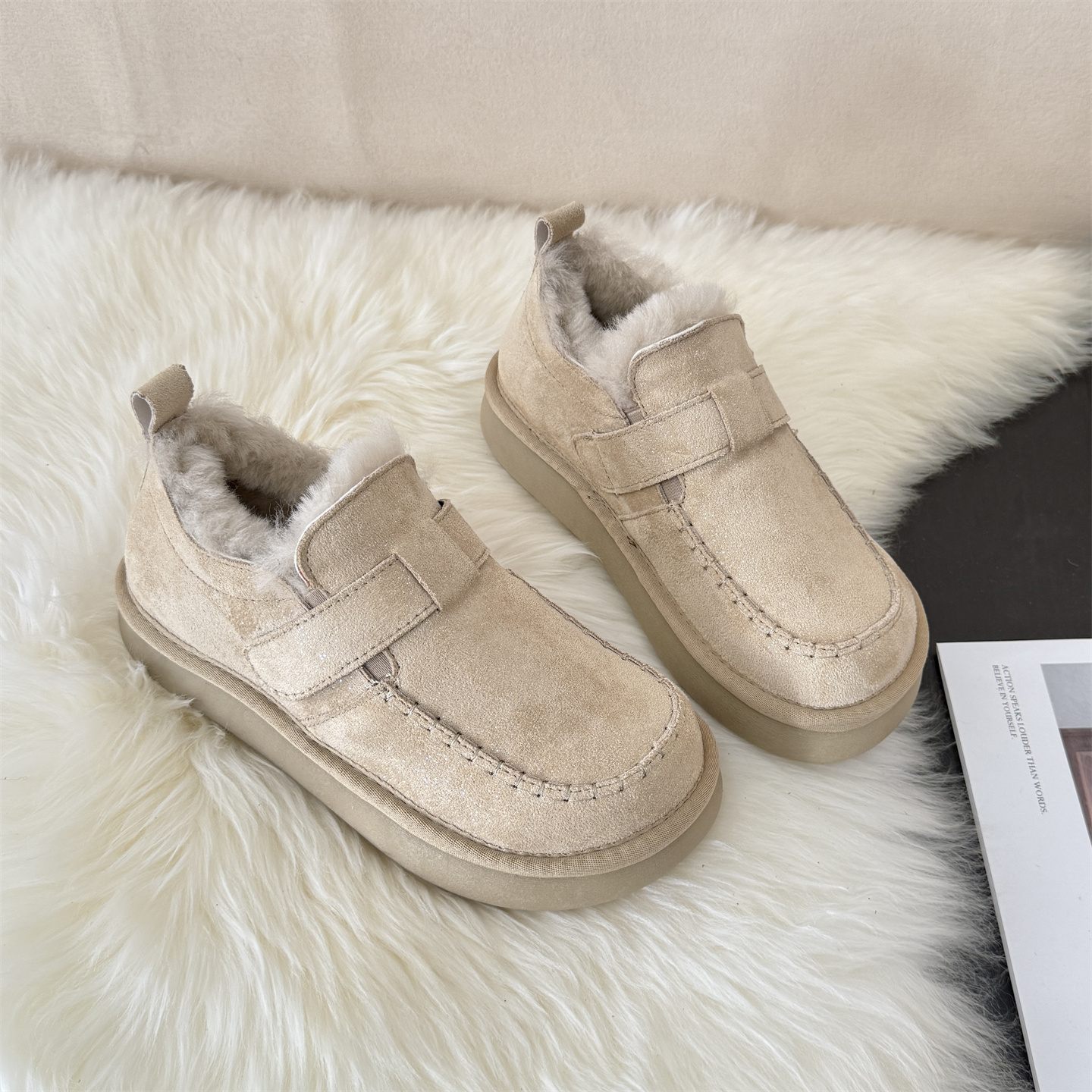 NB5890全羊毛雪地靴女款皮毛一体防水防滑户外100%真羊毛雪地靴