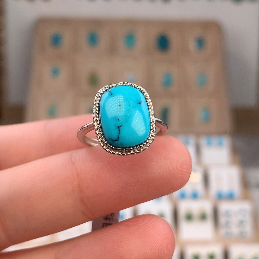 绿松石银S925镶嵌戒指