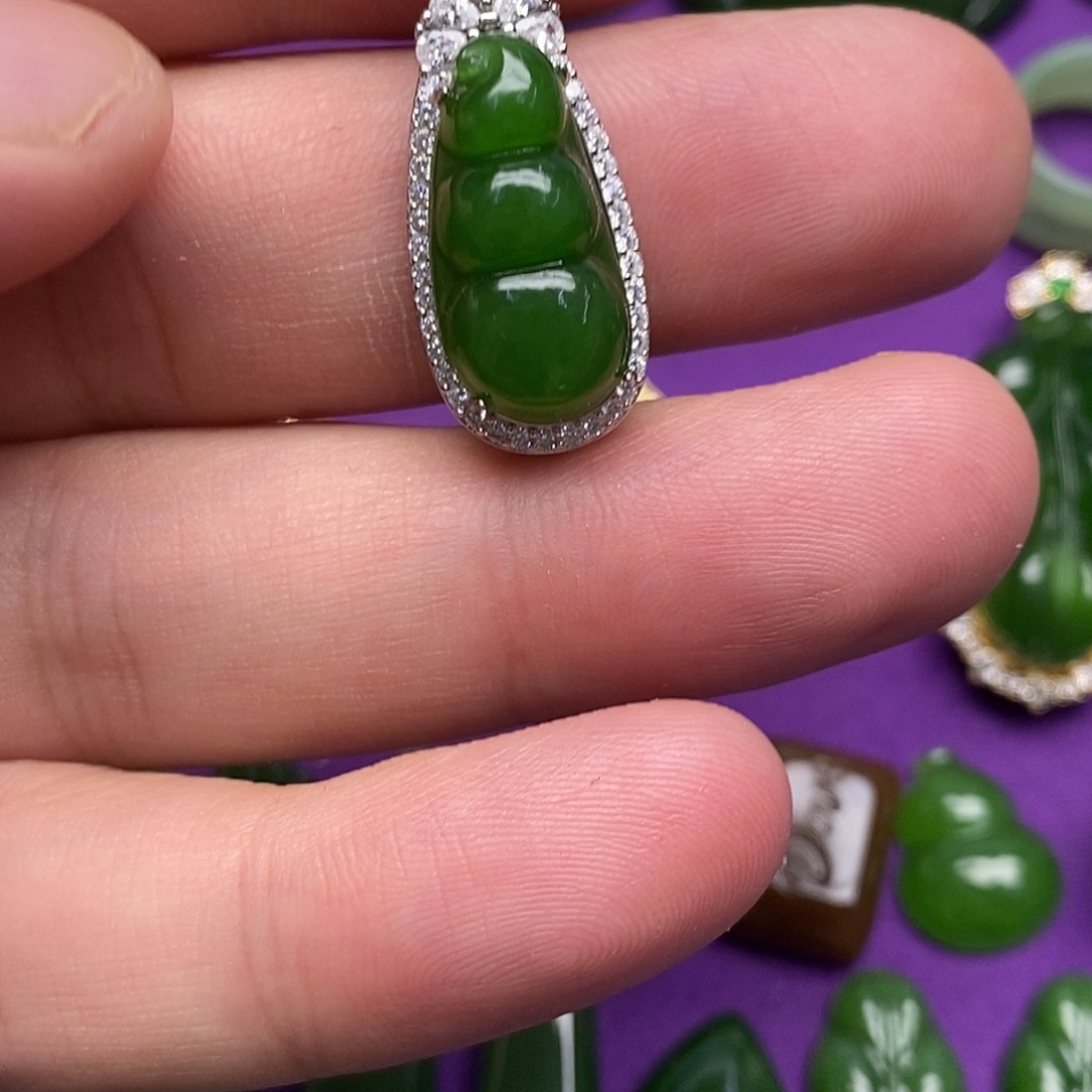 和田玉（碧玉）银S925镶嵌吊坠(不含链)