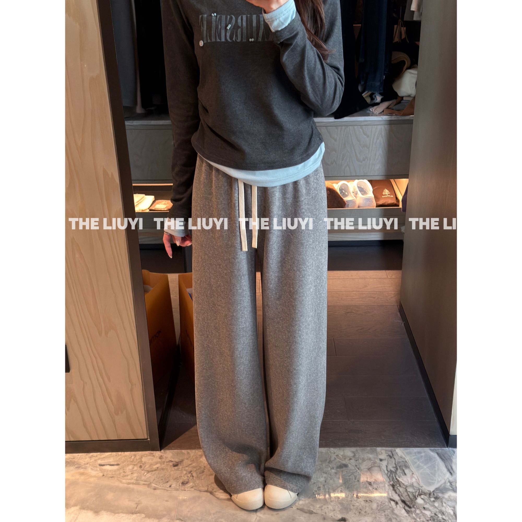 【LIUYI】绒绒裤~软糯加厚绒毛巾绒窄版垂感直筒裤51030A3