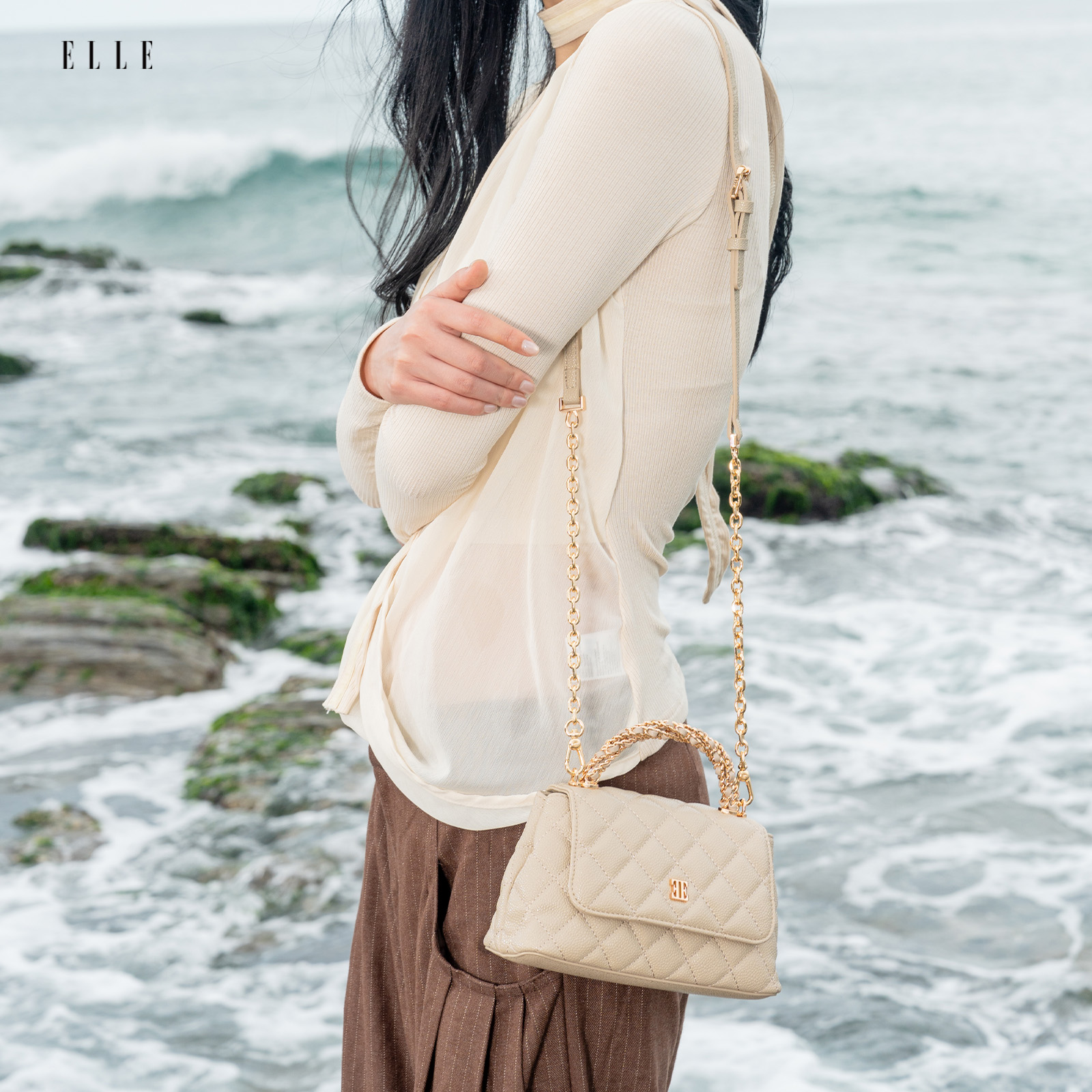 ELLE2026新款【初夏漂亮穿搭】轻奢小众高级感菱格简约轻奢斜挎女包商品图