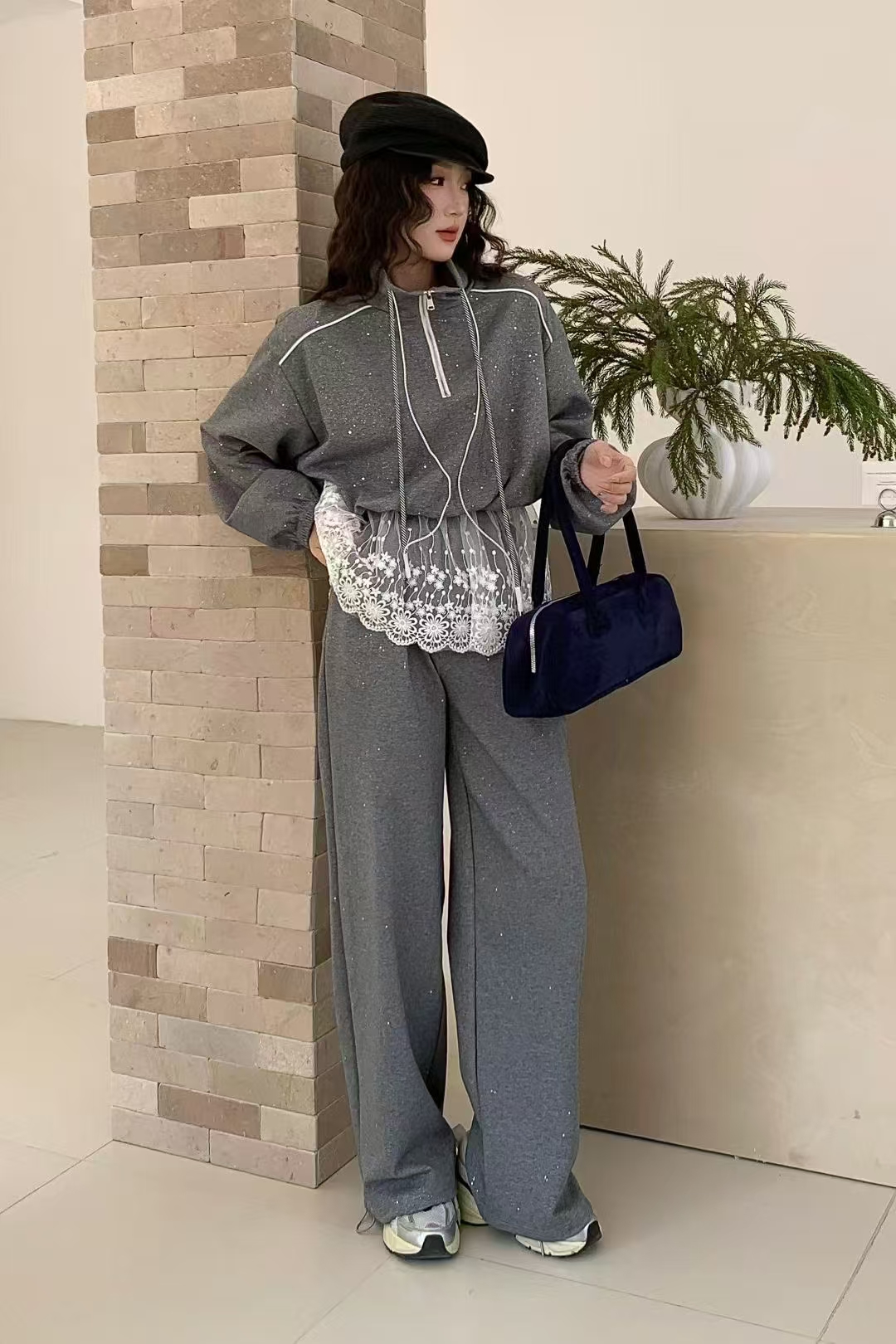 8808春季新款韩版时尚休闲运动套装女宽松显瘦卫衣阔腿裤两件套潮