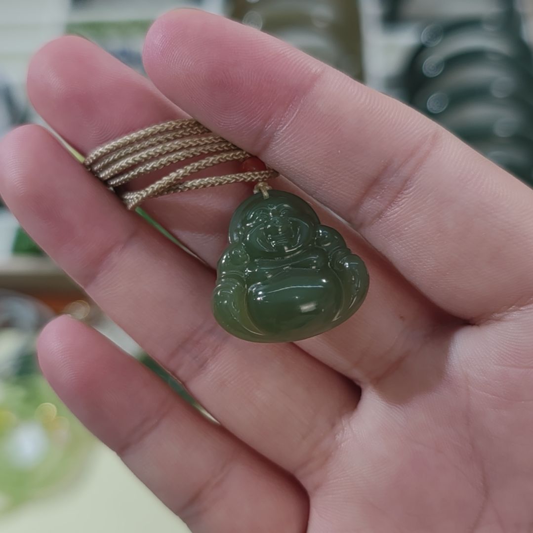 和田玉未镶嵌手链卡25油青和田玉小佛公×1