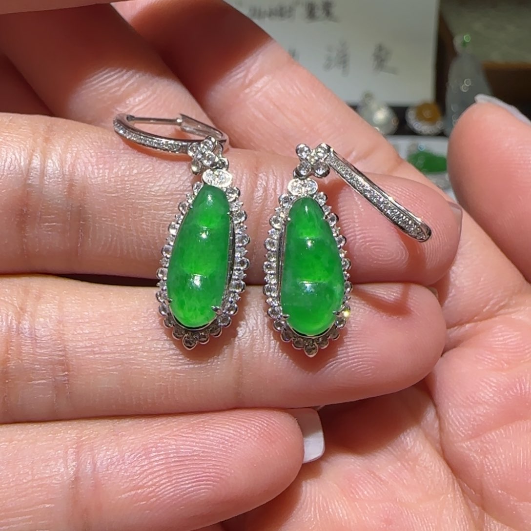 【闪购商品】翡翠耳饰18K金镶嵌天然