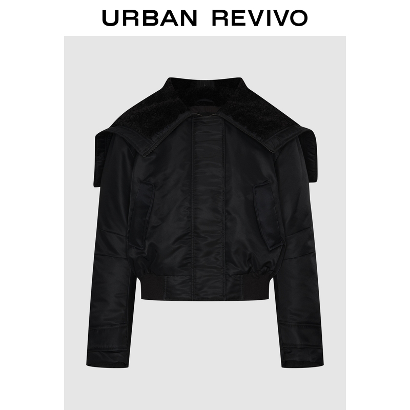 【HOT】UR2025冬季新款女装休闲毛绒拉链连帽棉服UWH150049