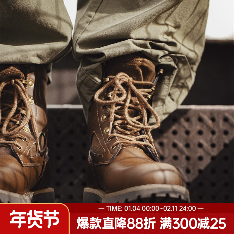 马登秋冬款高帮马丁靴复古工装男鞋英伦风男士工装鞋真皮休闲皮鞋