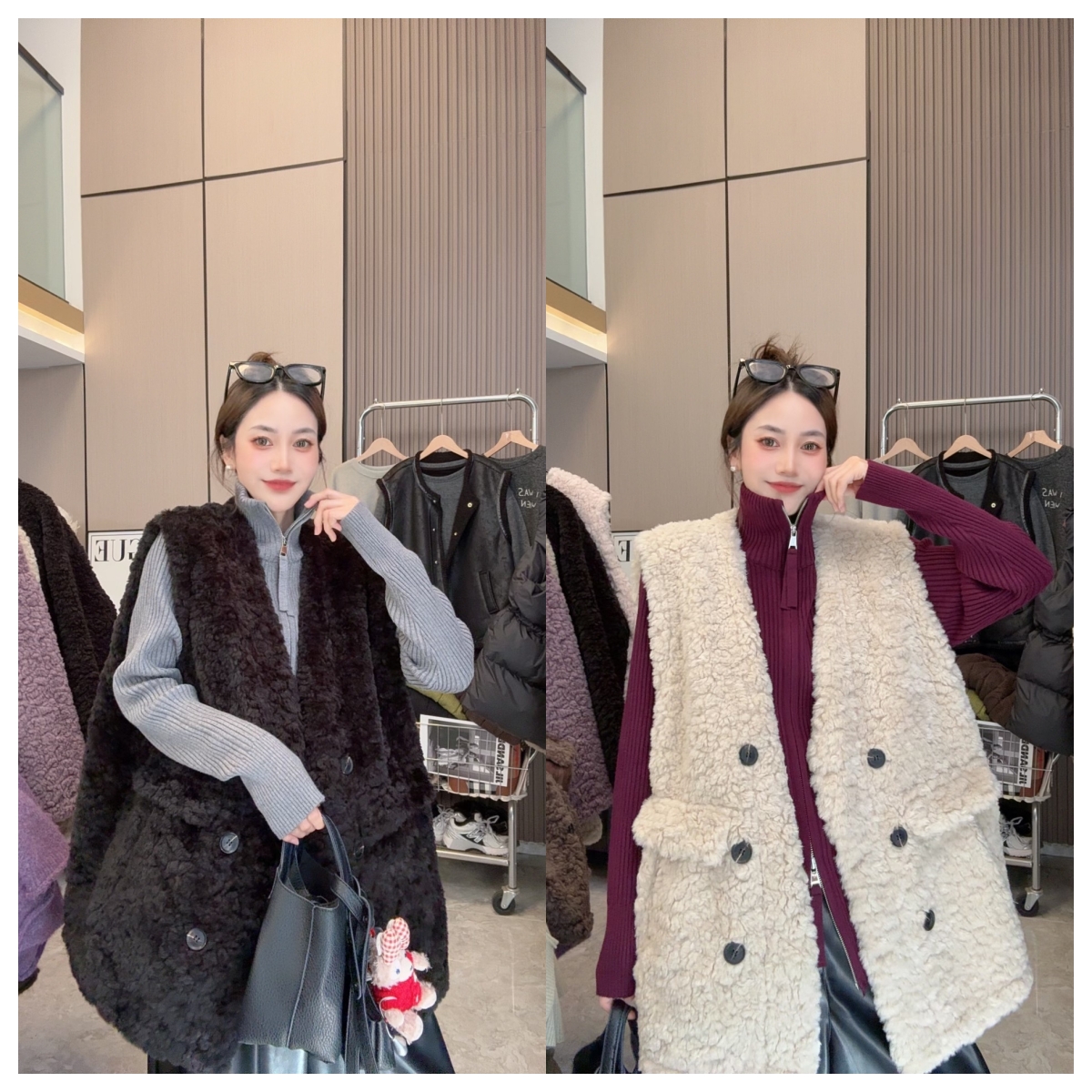 【伦敦冬日】设计款~羊糕毛中长款双口袋宽松时尚外穿马甲