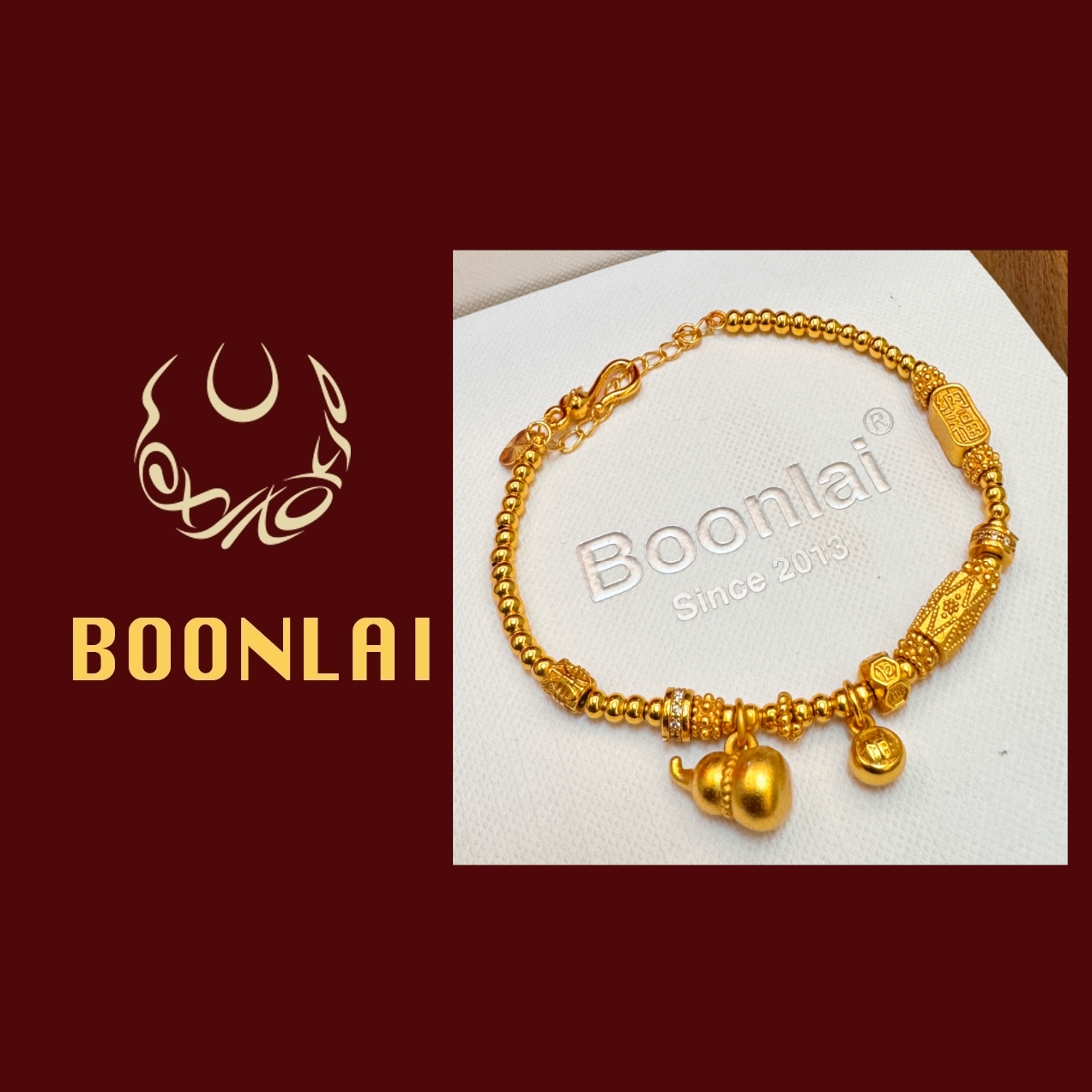 铜合金手链 Boonlai 金色算盘珠珠葫芦坠手串3106