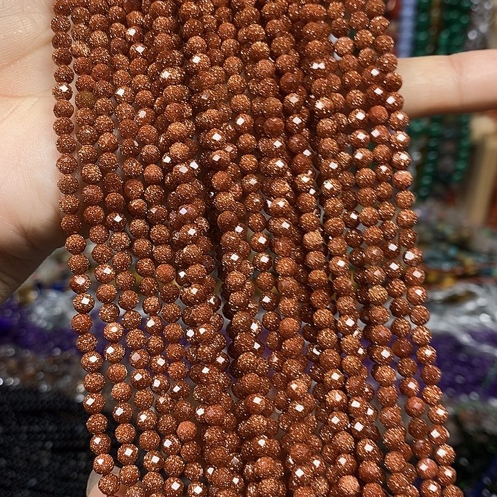 玛瑙/玉髓未镶嵌珠宝半成品金沙切面卡4mm（2条）