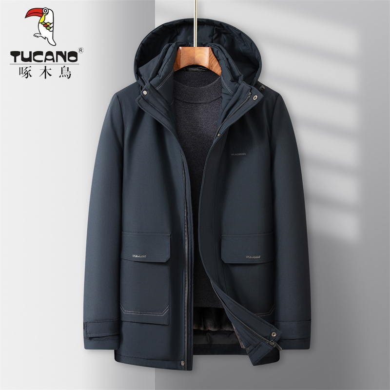 啄木鸟加绒冬季加厚保暖休闲棉服外套脱卸内胆棉袄男士棉衣中长款