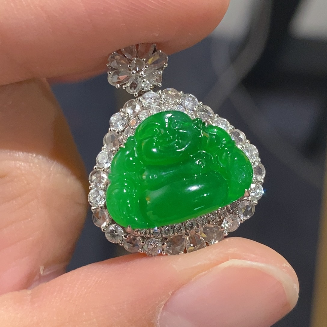 翡翠颈饰18K金镶嵌天然缅甸A货翡翠