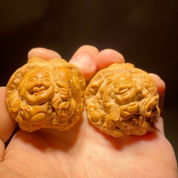 核桃雕刻童子弥勒 尺寸边4.0肚4.2