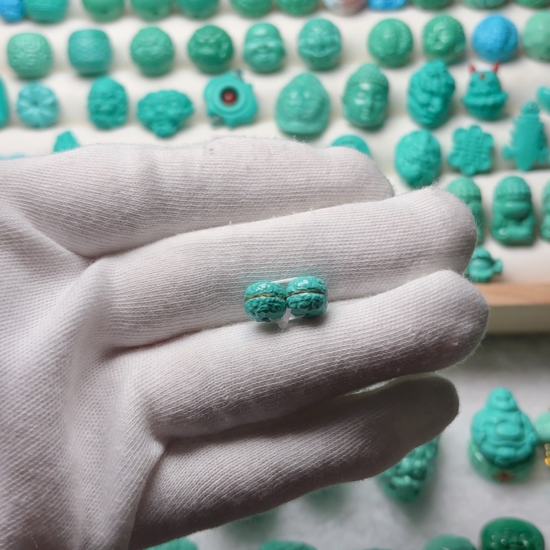 卡8汉堡珠蓝绿色一对高瓷