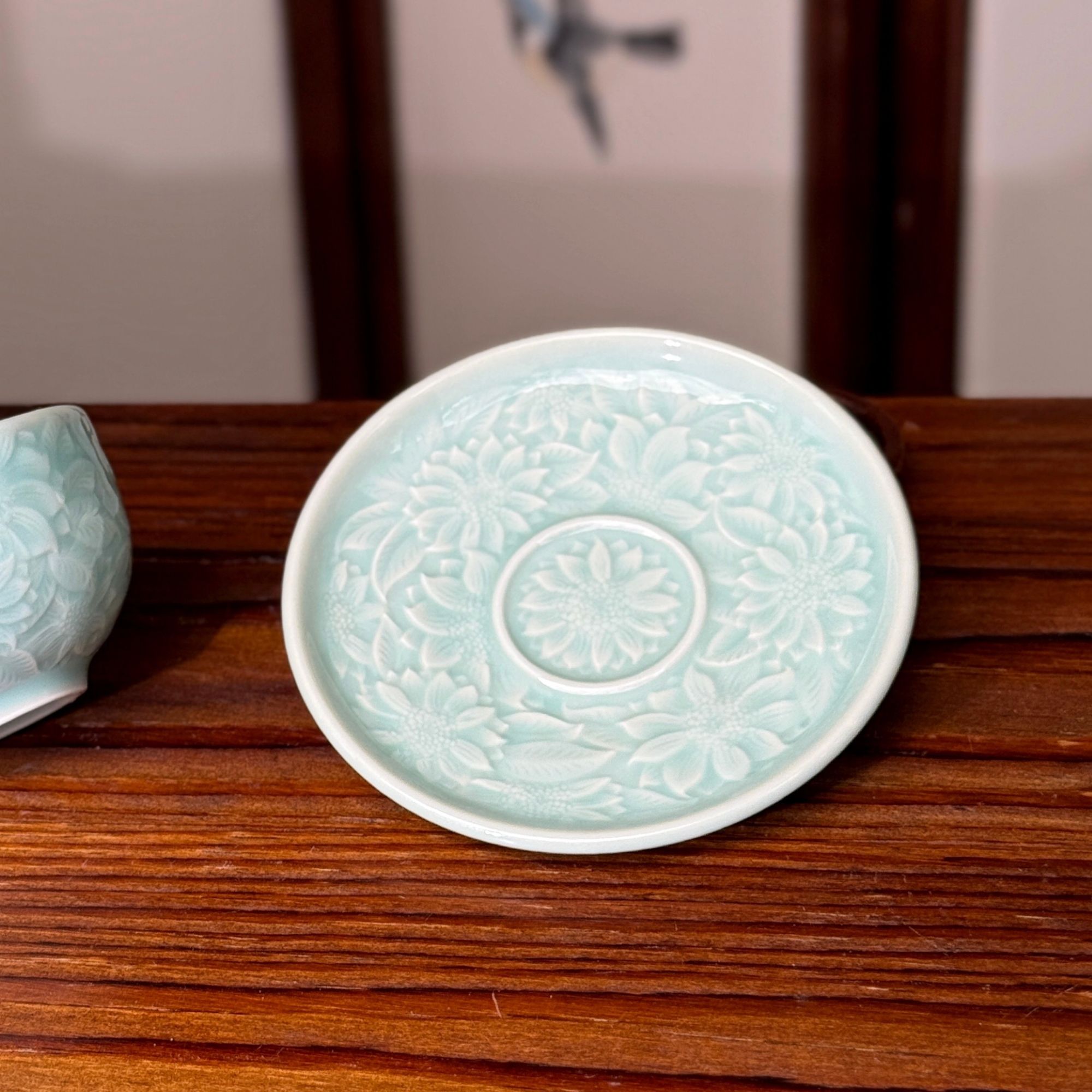 【长安知己】非遗耀州窑青瓷「向阳而生盏托」天青茶具杯托茶盏茶托