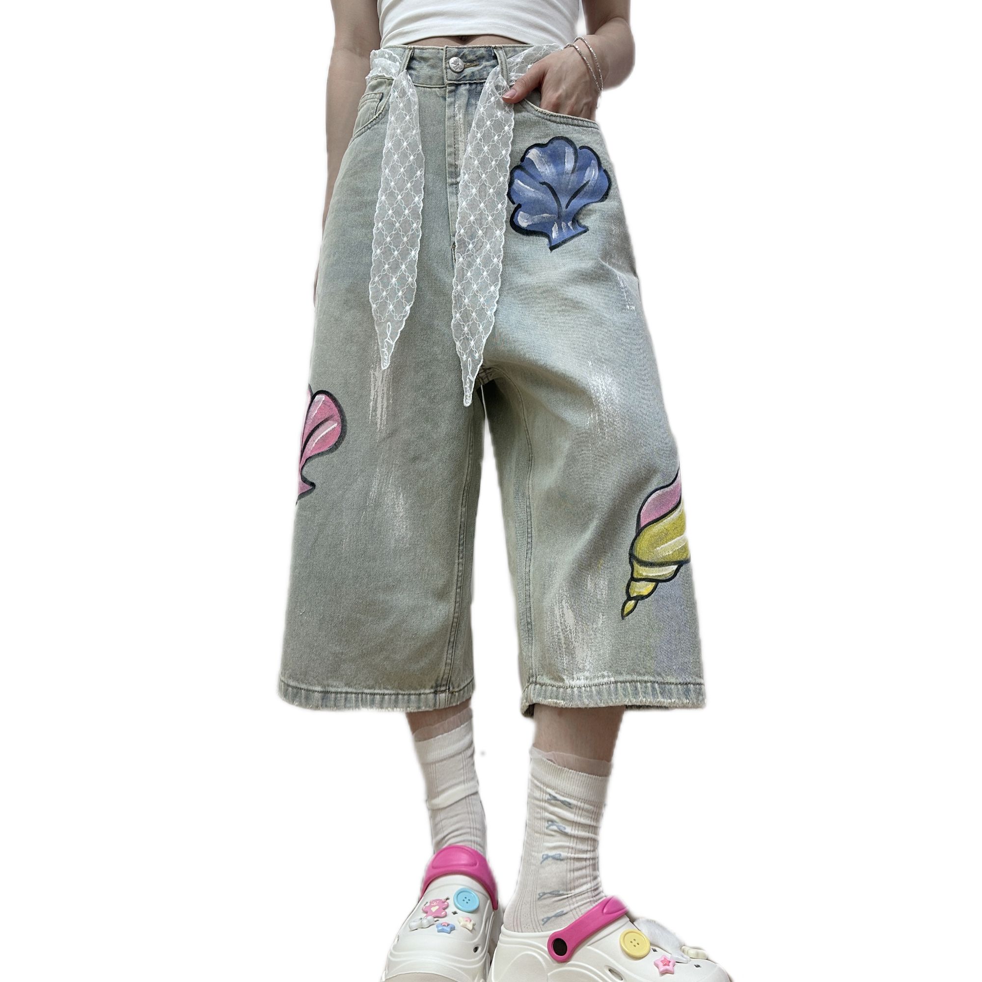 原创设计时尚小个七分牛仔裤女夏季新款显瘦百搭潮流阔腿薄款中裤