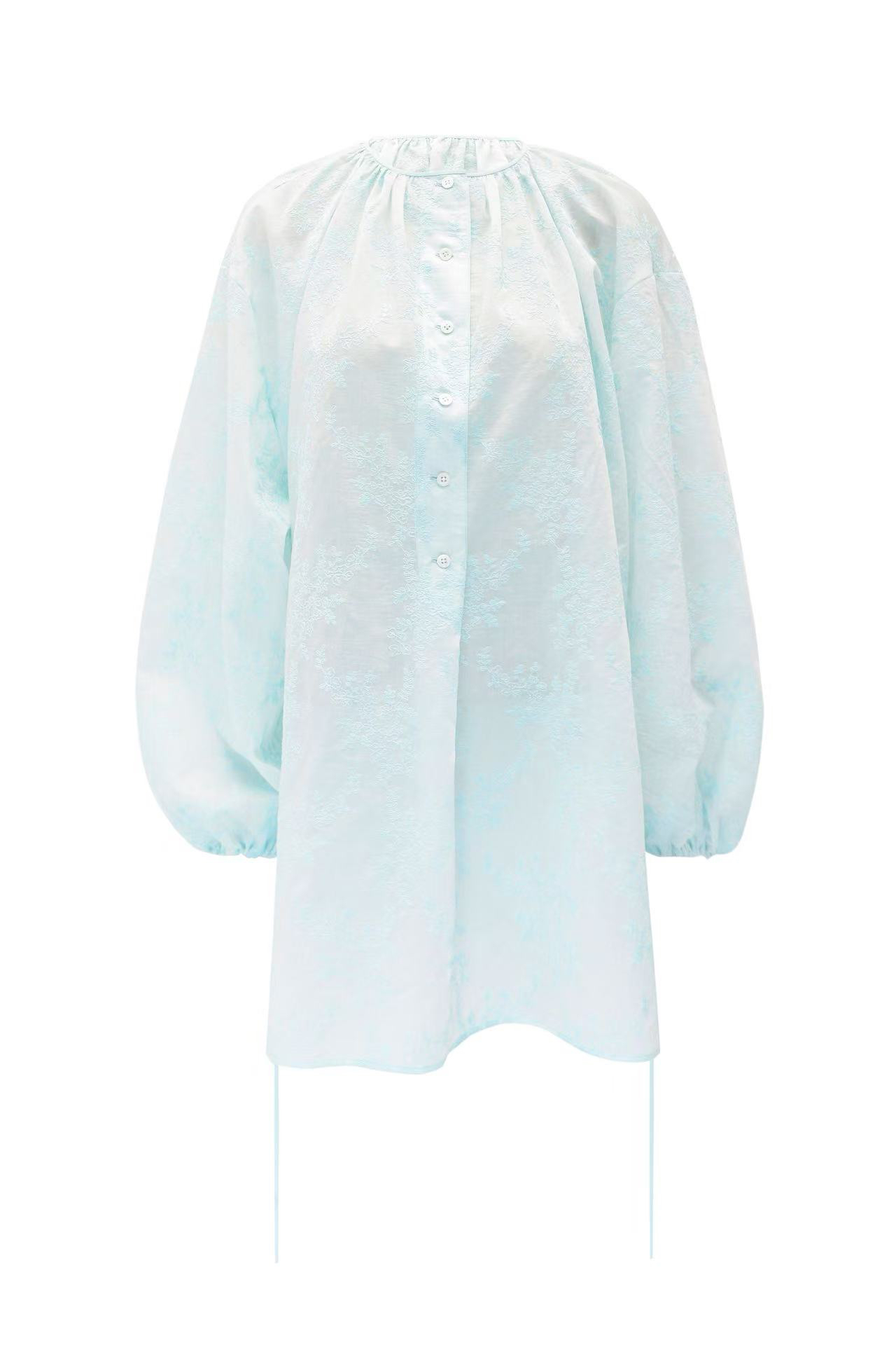 Messential C694天青绣布宽松上衣