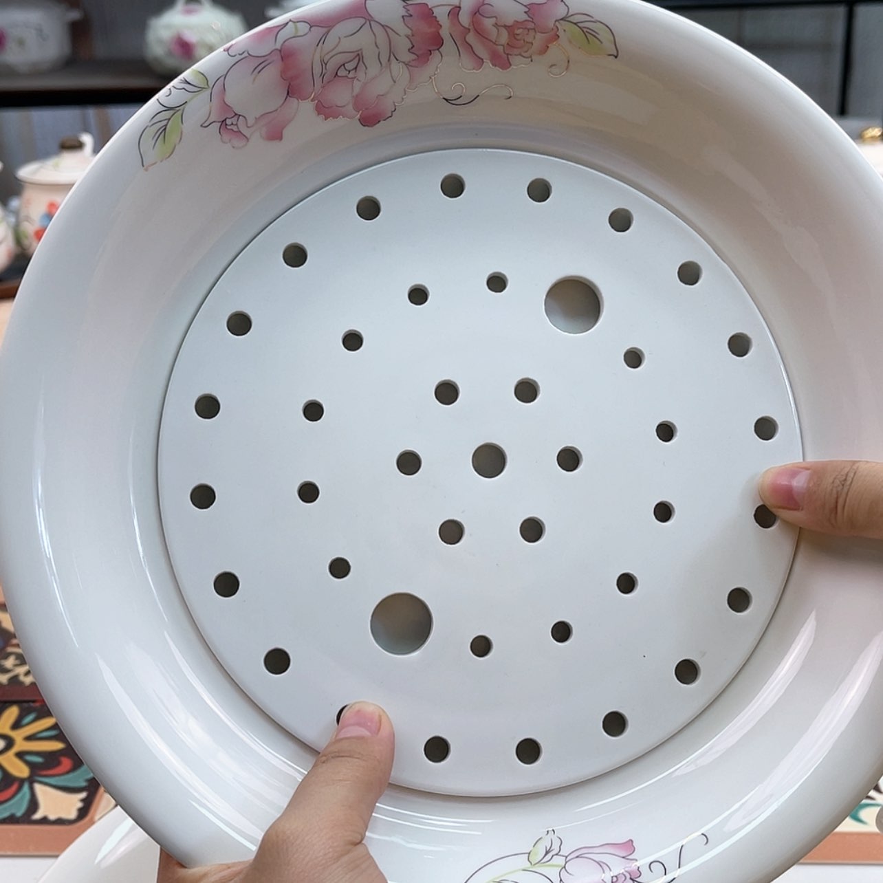 【闪购商品】瓷10英寸饺子盘花开富贵 带滤水盘