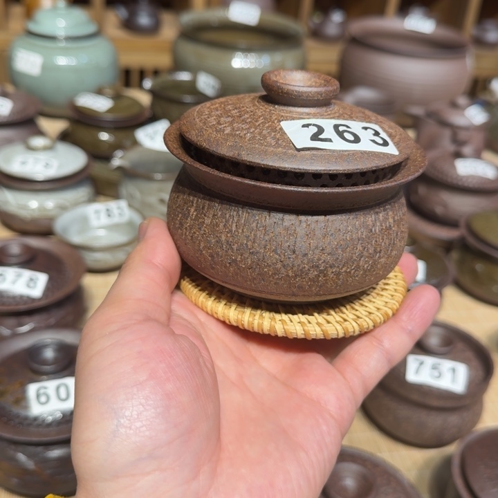 杯粗瓷茶具素胎无釉盖碗