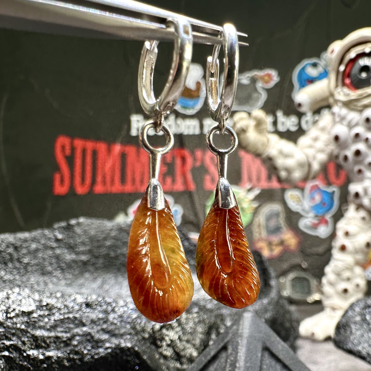 岩雀 Rockstone 红翡印第安羽毛耳坠 天然缅甸翡翠 贡山商店