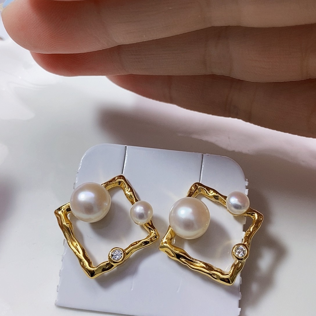 淡水珍珠特价不退不换极光手工多珠耳饰银S925镶嵌