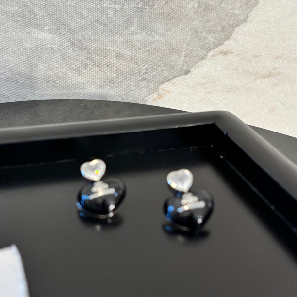 铜合金合成锆石耳饰 黑爱心地球耳环EH3323