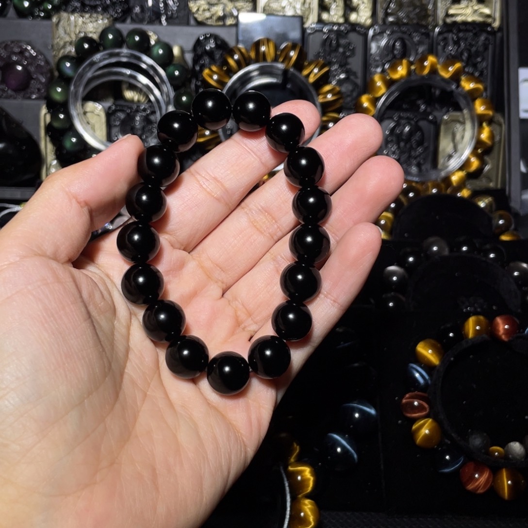 㐬***殇黑曜岩未镶嵌手链手串