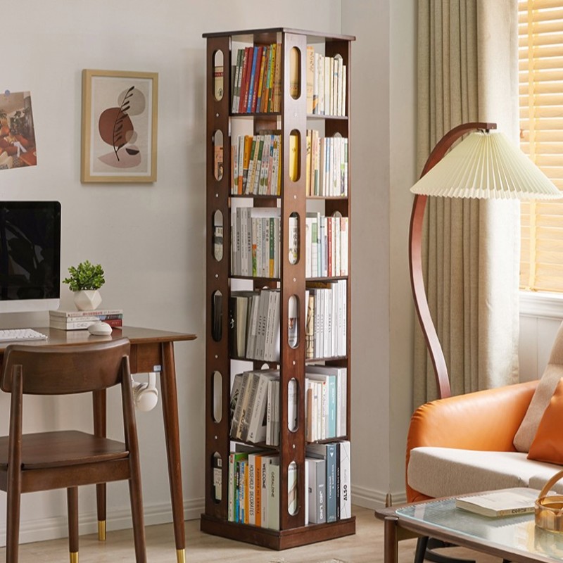 实木可移动旋转书架客厅书柜书房收纳创意立式书架绘本架