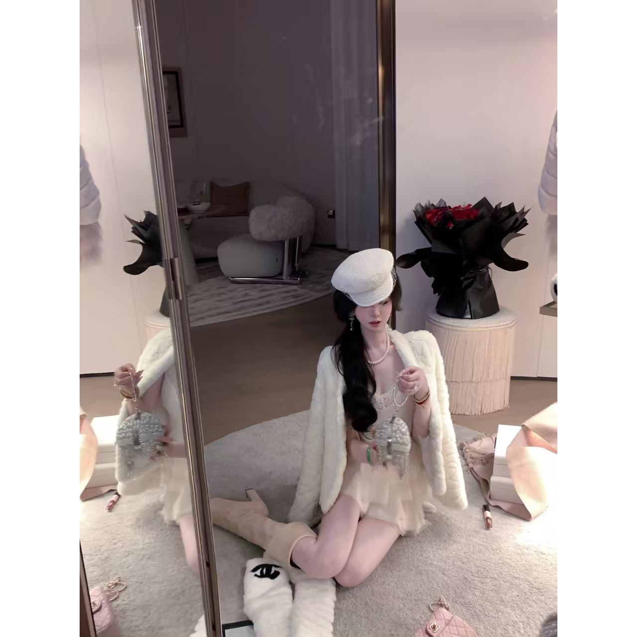 【雅乔定制】浮雕-兔 进口兔毛皮草女冬季保暖外套DYZY-25107806