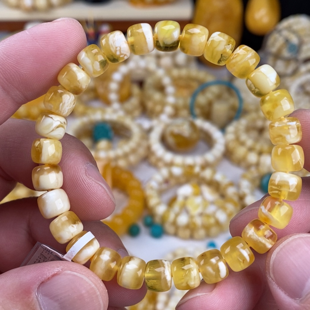 手链蜜蜡未镶嵌金瓷白妖花8mm