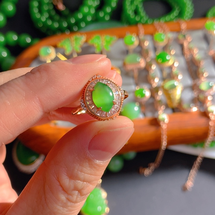 和田玉（碧玉）戒指银S925镶嵌