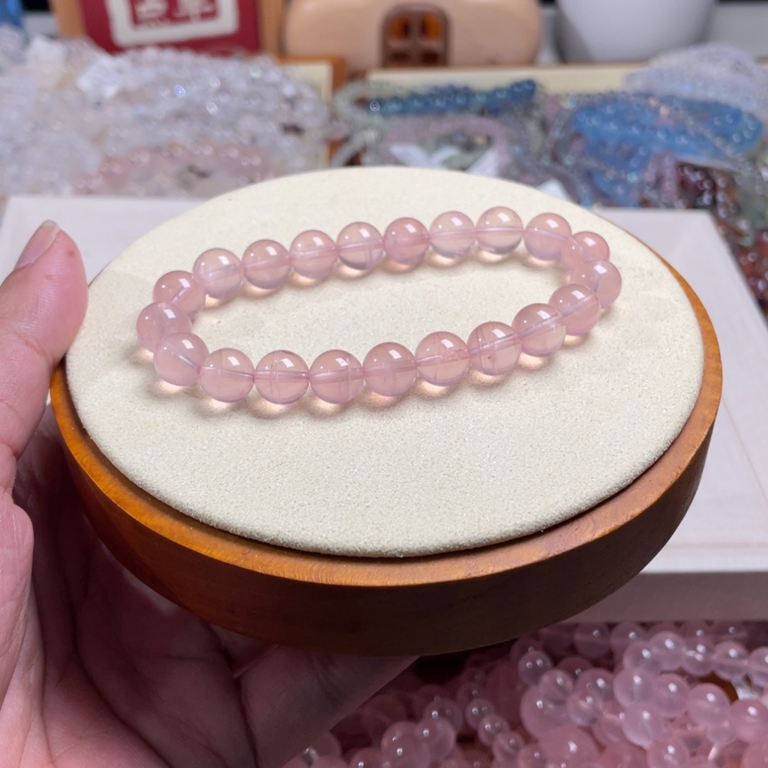 芙蓉石手链未镶嵌粉水晶卡9手串