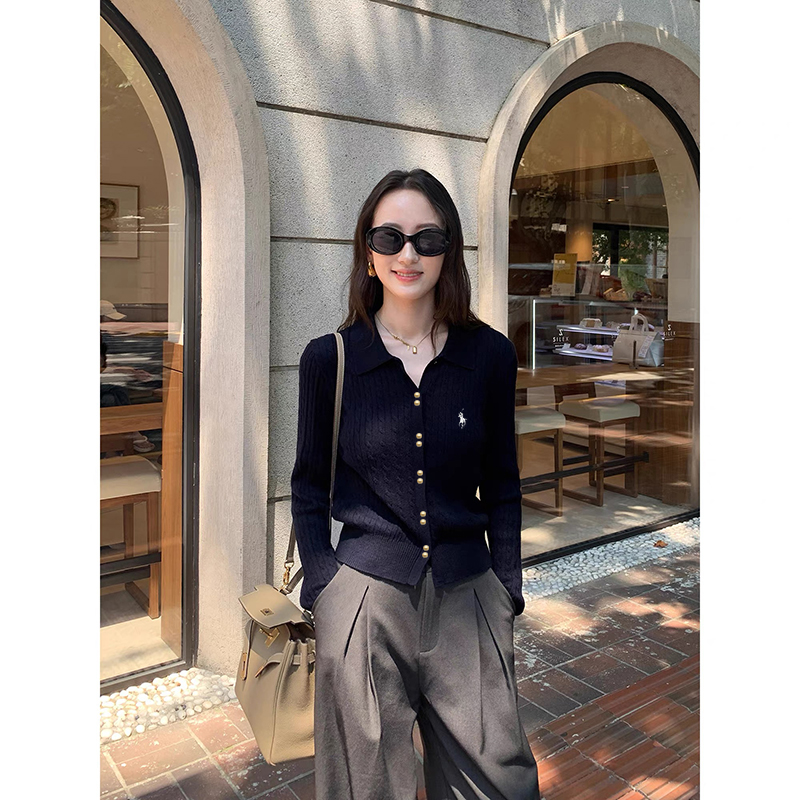 【燕麦色】3846金豆扣开衫外套超柔软新款高品质POLO领上衣