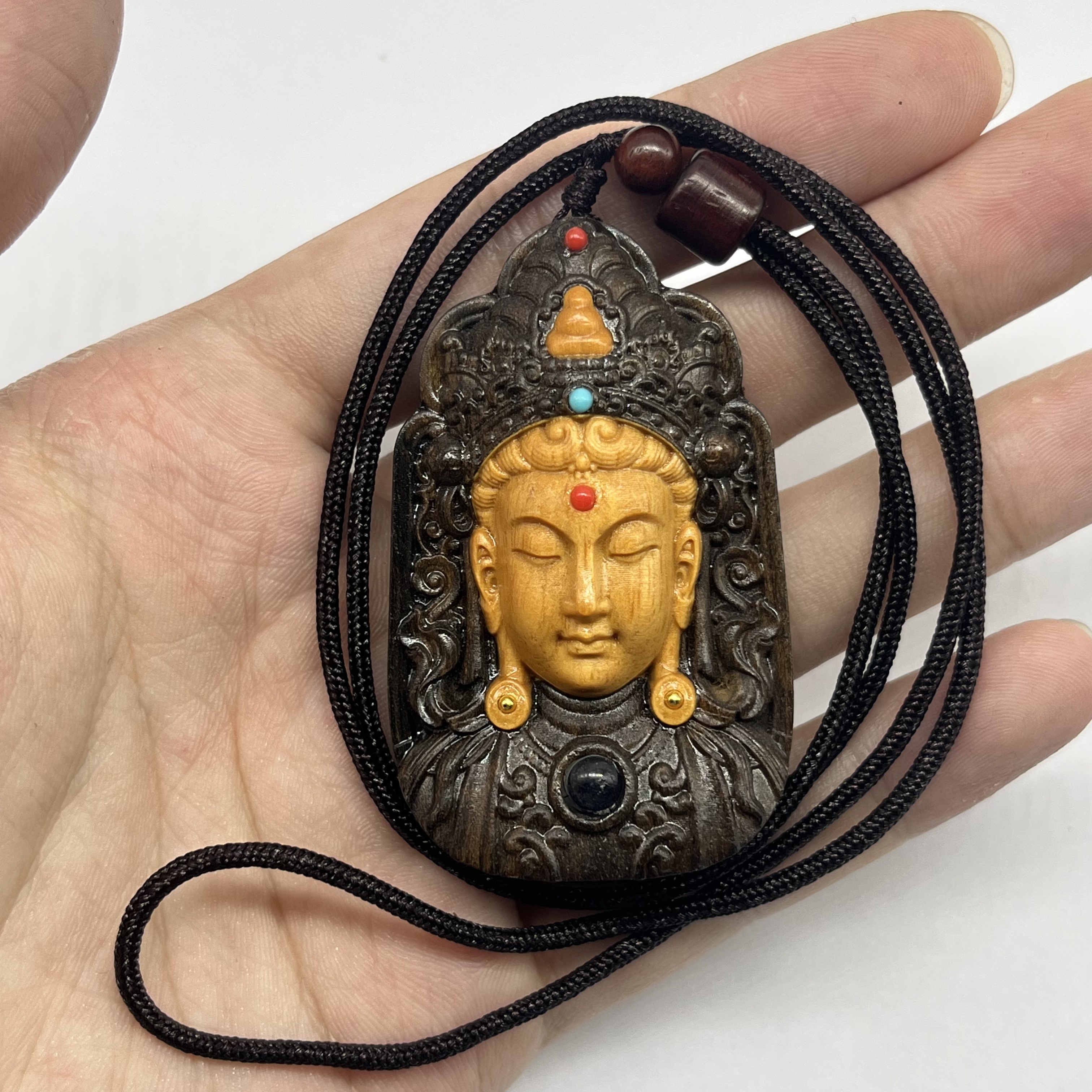 檀香木雕度母卡3.5*5.9木牌脖挂无礼盒 428