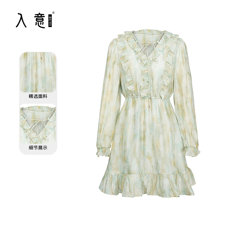 【入意】~2025春季新款黄色系带连衣裙女蓬蓬裙短裙CNH100050